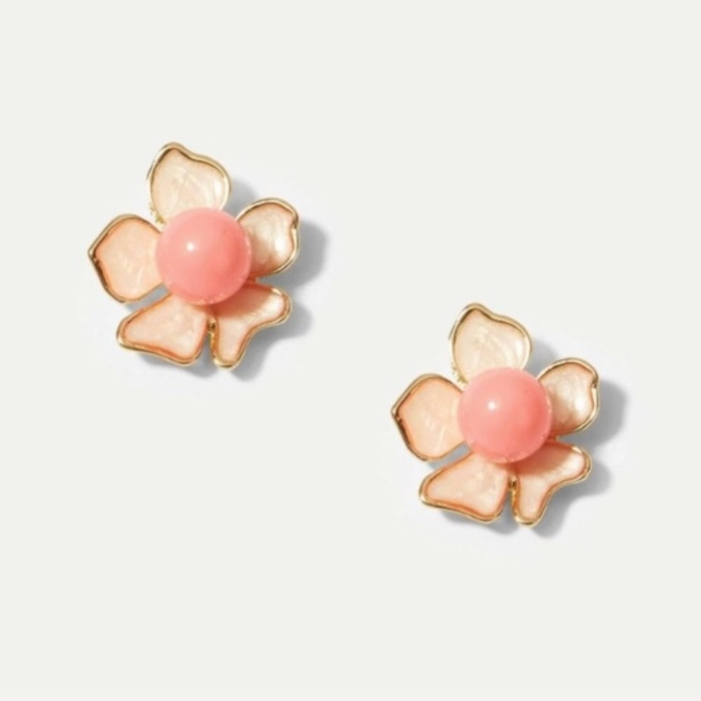 Chic Flower Enamel Stud Gold Ball Shimmer floral